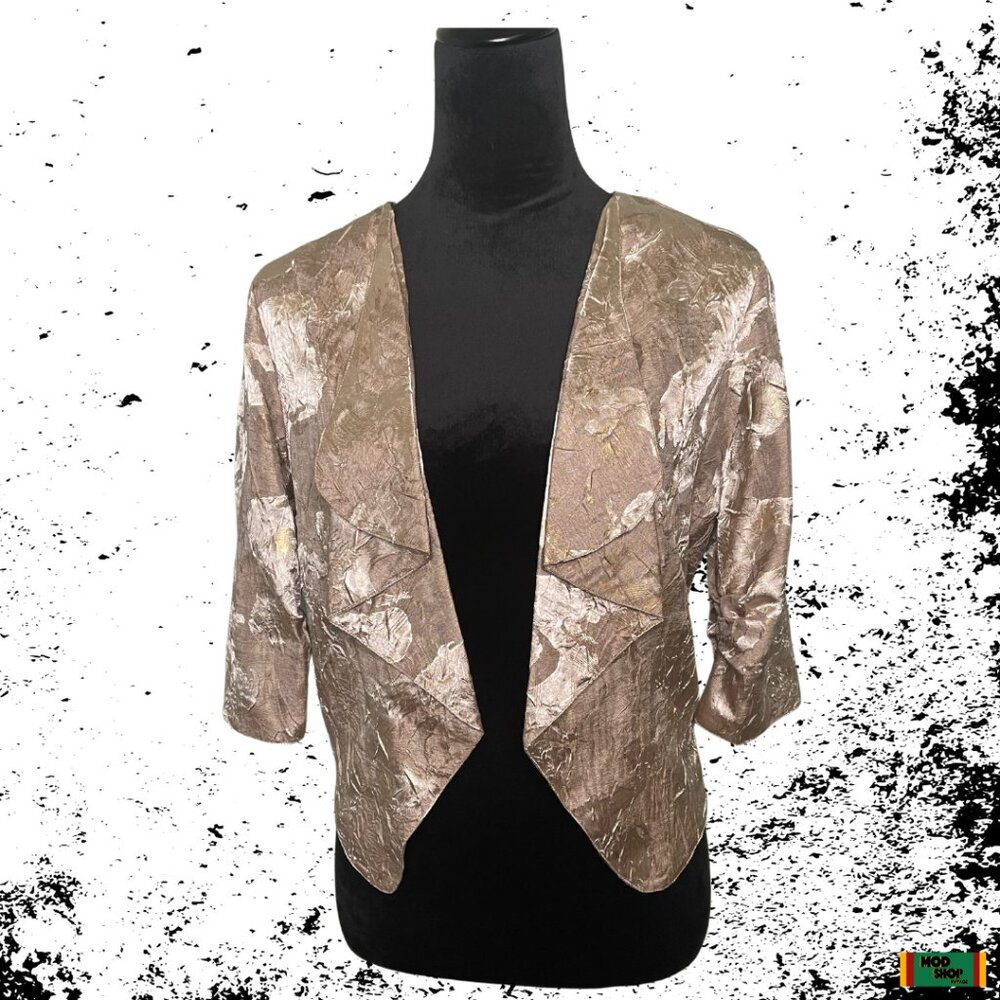 Vintage Chaus Cream and Taupe 3/4” Sleeve Cropped Bolero S/M Retro Pinup
